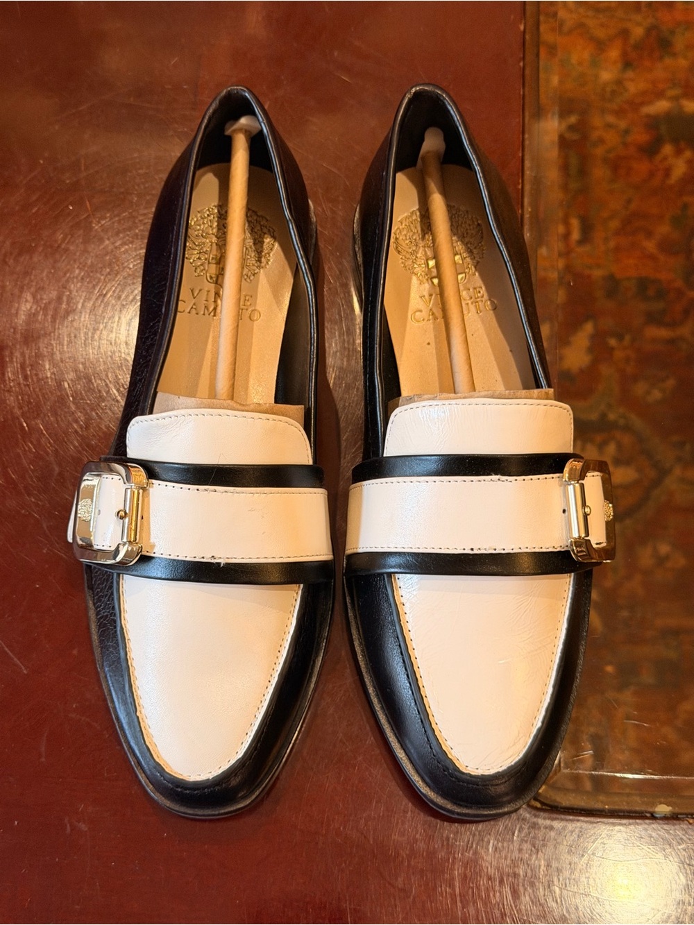 Leather Two-Tone Black and White Women's Loafers